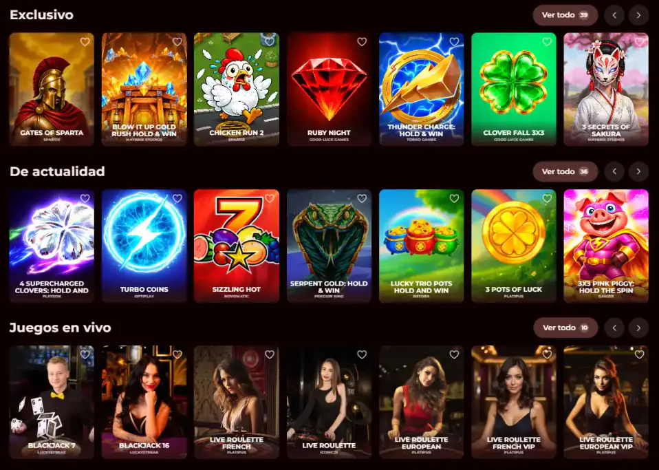 Catálogo de juegos de Roman Casino con tragamonedas populares, novedades y juegos de casino en vivo